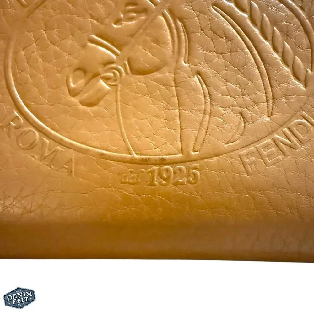 Fendi Selleria Roma Embossed Horse Logo Leather Tan ZipAround Long Wallet | RARE